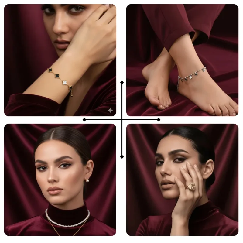 Gold plated minimalist jewellery deal of 4 for women in Pakistan