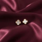 Gold plated white clover stud tops for women in Pakistan