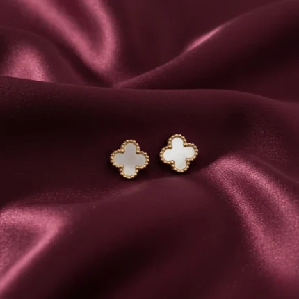Gold plated white clover stud tops for women in Pakistan