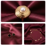 Gold plated jewellery deal of 3 for women including ring, clover stud tops and bracelet in Pakistan