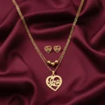 Gold plated heart layered necklace set for women in Pakistan