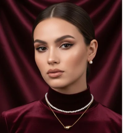 Double layer pearl and gold necklace set for womens in Pakistan