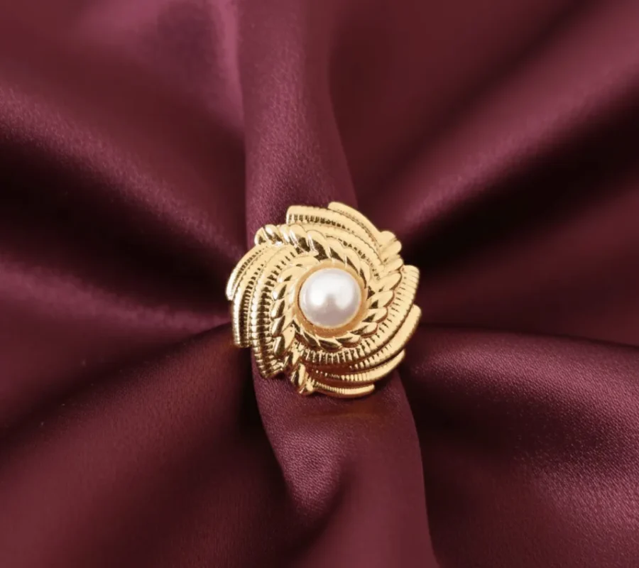 Gold plated pearl designer ring for women in Pakistan