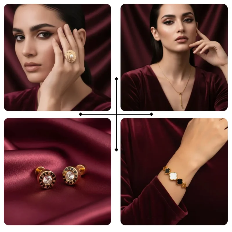 Gold plated jewellery deal set of 4 for women in Pakistan