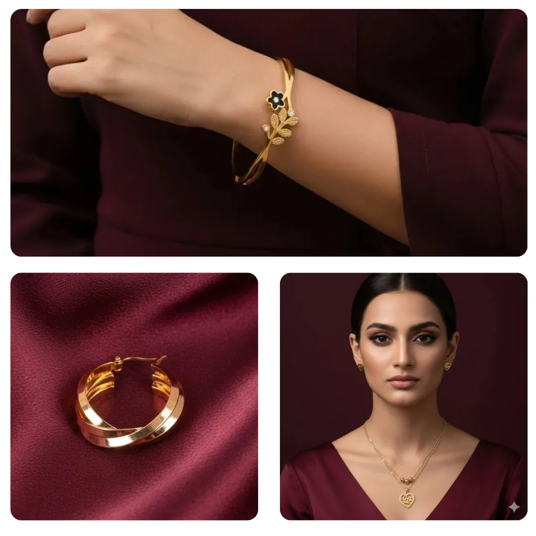 Gold plated artificial jewellery deal of 3 for women in Pakistan