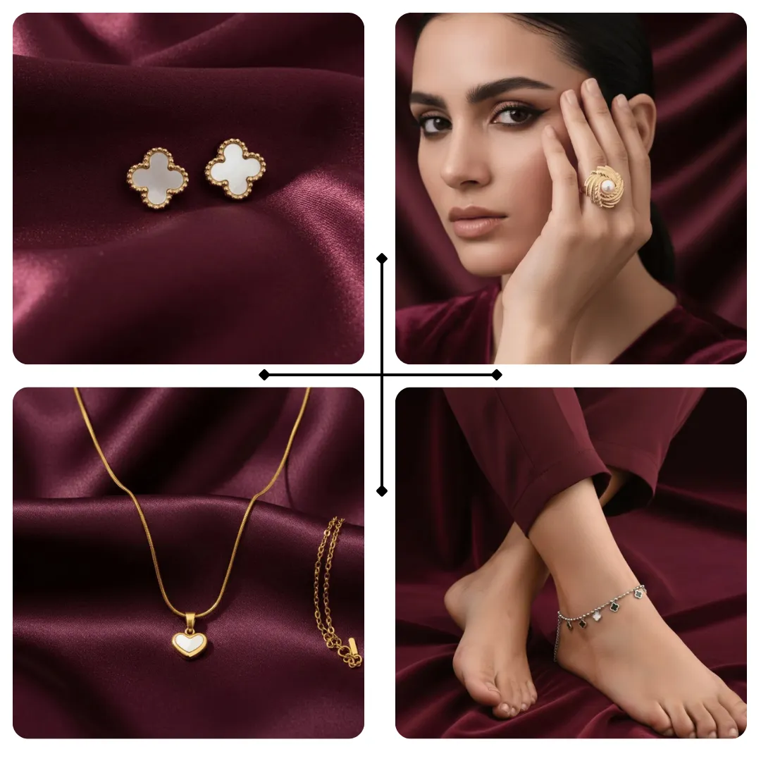 4 piece gold plated artificial jewellery set for women in Pakistan