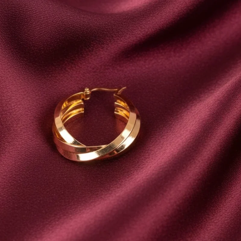 Gold plated double layer hoop earrings for women in Pakistan