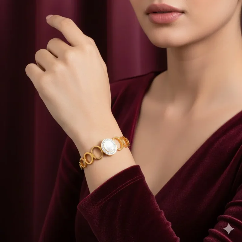 Gold plated chain style pearl bangle for women in Pakistan